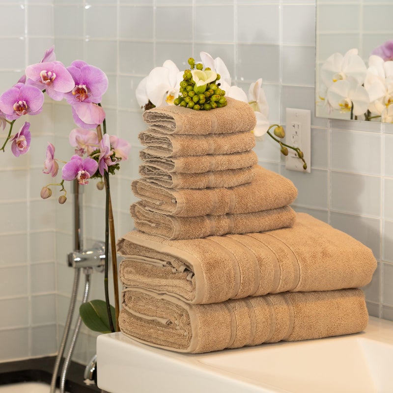 Mosobam Luxury Turkish 8pc XL Towel Set 35X70 16X30 13X13 Light Taupe 700 GSM Bamboo Viscose & Aegean Turkish Combed Cotton - Image 2